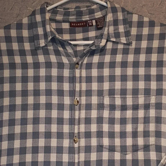 Men's Nevada Long Sleeve Blue & White Plaid  Cotton Shirt Size 40 - Picture 4 of 6